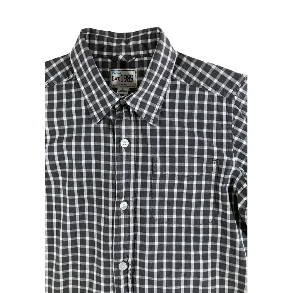 PLACE Size 10 12 Boys DRESS SHIRT Children's Place Plaid Button Up‎ Black White